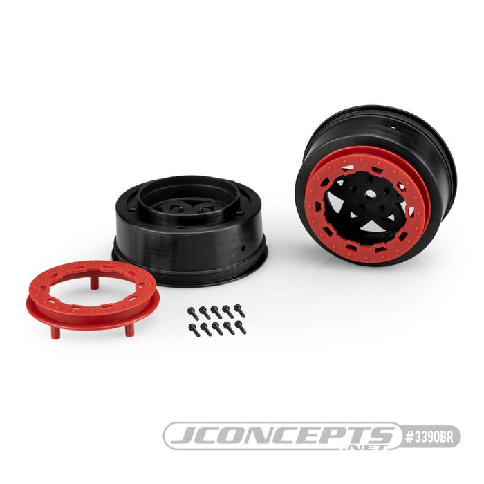 JConcepts Tremor, Slash narrow front wheel - black wheel / red beadlock - 2pc. (Fits - #3153, SCT 3.0 x 2.2" tire)