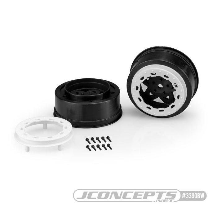 JConcepts Tremor, Slash narrow front wheel - black wheel / white beadlock - 2pc. (Fits - #3153, SCT 3.0 x 2.2" tire)