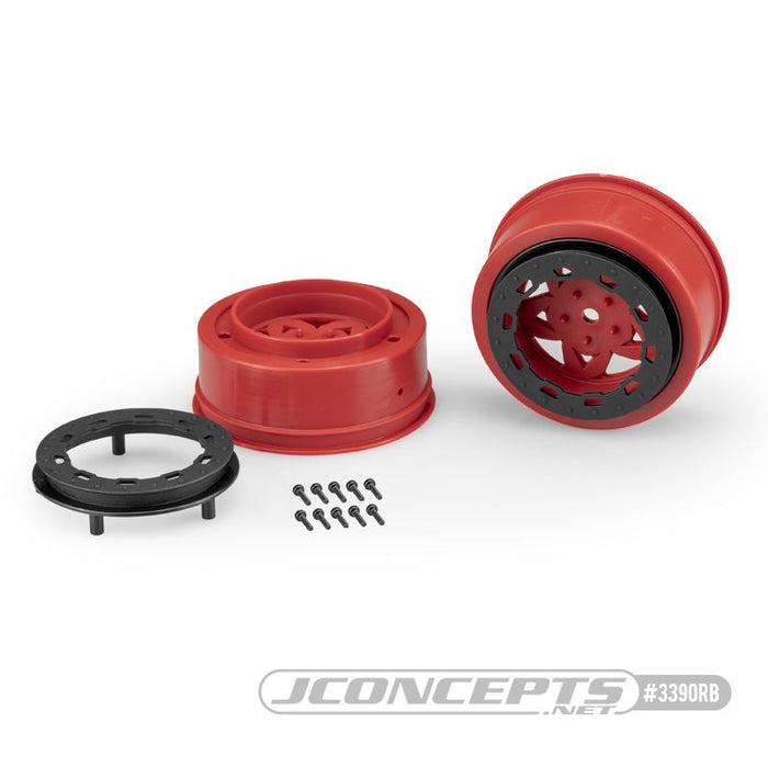 JConcepts Tremor, Slash narrow front wheel - red wheel / black beadlock - 2pc. (Fits - #3153, SCT 3.0 x 2.2" tire)