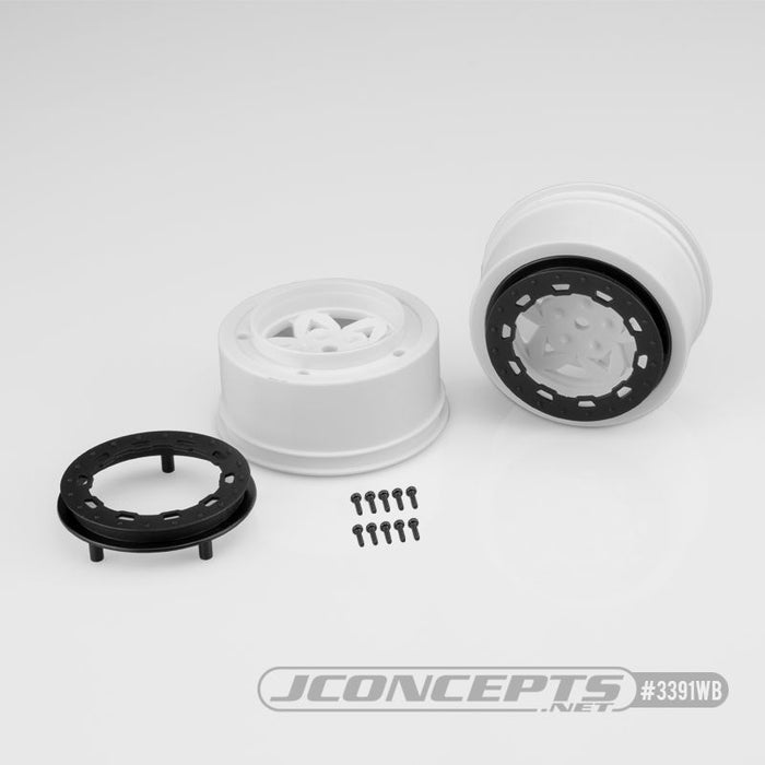 JConcepts Tremor, Slash rear, Slash 4x4 F&R wheel - white wheel / black beadlock - 2pc. (Fits - SCT 3.0 x 2.2" tire)