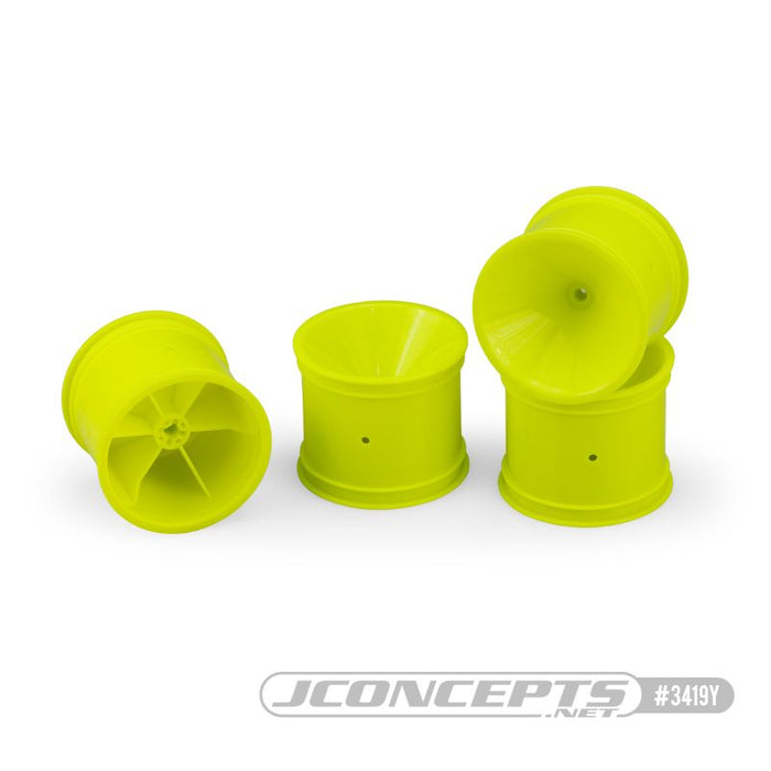 JConcepts Mono RC10T, T2, T3, GT Rear 3/16" Axle Wheel - Yellow - 4pc Fits RC10T, T2, T3, GT