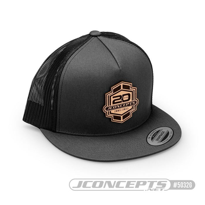 JConcepts 20th Anniversary 2023 Hat - Flat Bill, Mesh, Snap-Back Design Gray