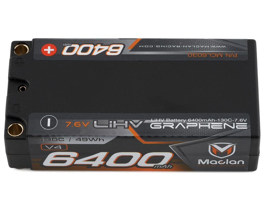 Batterie LiPo Shorty Maclan HV Graphene V4 2S avec balles de 5 mm (7,6 V/6 400 mAh)