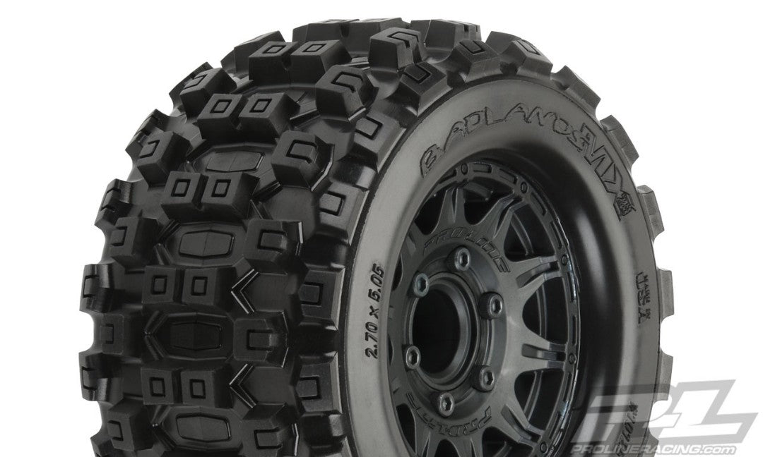 Pro-Line Badlands MX28 2.8" All Terrain Tires Mounted on Raid Black 6x30 Removable Hex Wheels (2) for Stampede 2wd & 4wd Front and Rear