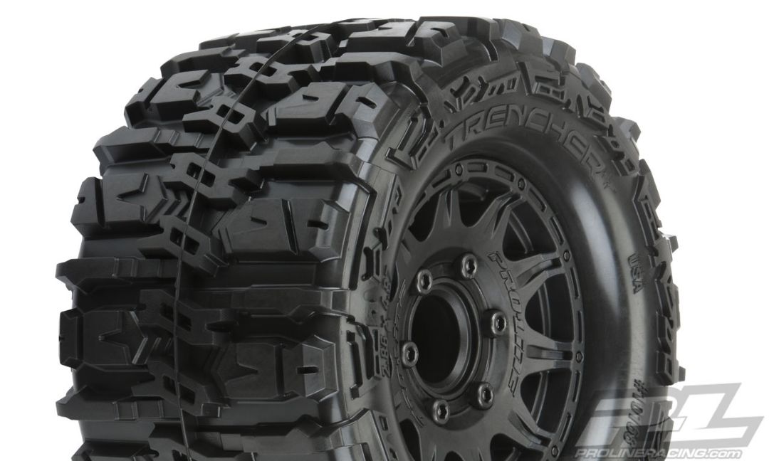 Pro-Line Trencher HP 2.8" All Terrain BELTED Truck Tires Mounted on Raid Black 6x30 Removable Hex Wheels (2) for Stampede 2wd & 4wd Front and Rear