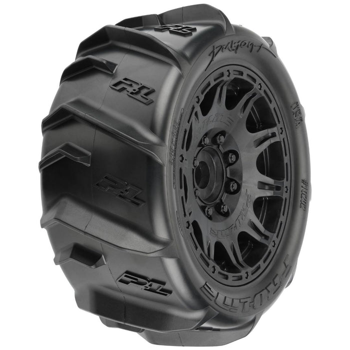 Pneus Pro-Line Dumont Paddle Sable/Neige montés sur des roues Raid 5,7" noires (2) pour X-MAXX®, KRATON™ 8S et autres véhicules hexagonaux de 24 mm à grande échelle avant ou arrière