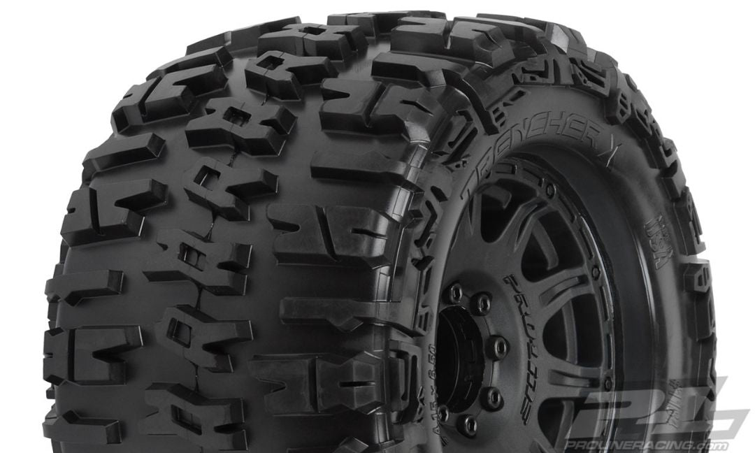 Pro-Line Trencher X 3.8" All Terrain Tires Mounted on Raid Black 8x32 Removable Hex Wheels (2) for 17mm MT Front or Rear