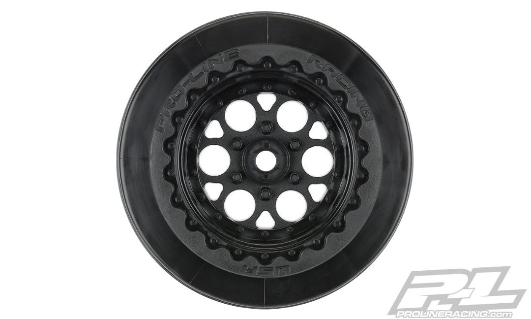 Pro-Line Showtime+ Wide SC / Standard SC 2.2"/3.0" Black Wheels (2) for Losi 22S No Prep Drag Car, Slash 2wd and AE DR10 Rear & Slash 4x4 Front or Rear