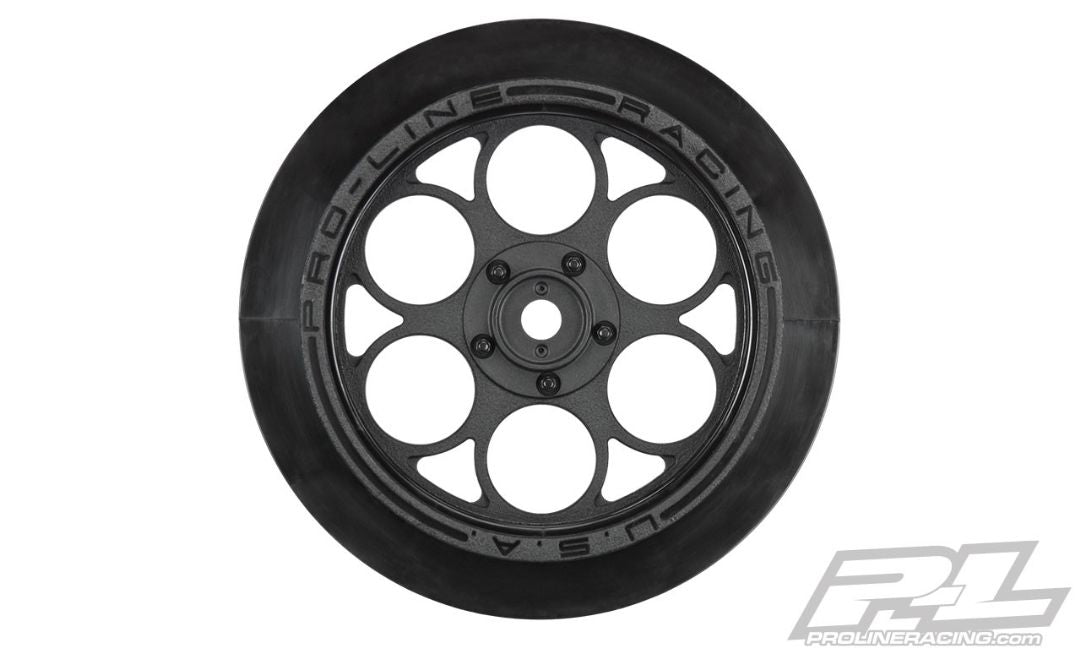 Pro-Line Showtime Front Runner 2.2"/2.7" Black Front Drag Racing 12mm Hex Wheels (2) for Losi 22S No Prep Drag Car, Slash 2wd & AE DR10 (using Pro-Line 2.2"/2.7" Front Tires)