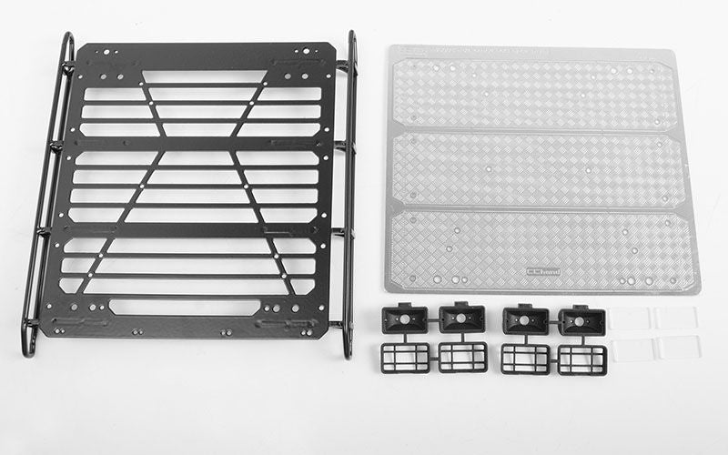 Barres de toit RC4WD Command avec plaque diamant et 4 lumières carrées pour Traxxas Mercedes-Benz G 63 AMG 6x6 (Style B)