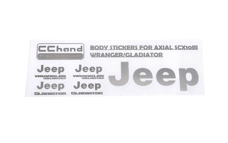 Feuille d'autocollants avec logo en métal RC4WD pour Jeep Axial 1/10 SCX10 III (Gladiator/Wrangler) (argent)