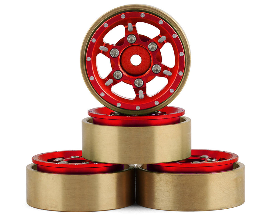 Samix SCX24 Roues Beadlock à décalage réglable en aluminium et laiton de 1,0 po (rouge) (4)