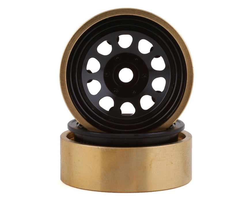 SSD RC SCX24 1.0” Aluminum/Brass D Hole Beadlock Wheels (Black) (2) (24g)