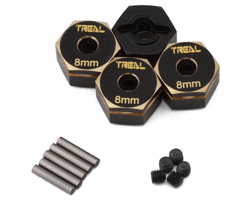 Treal Hobby Element RC Enduro Brass Hex Adapter Wheel Hubs (Black) (4) (8mm)