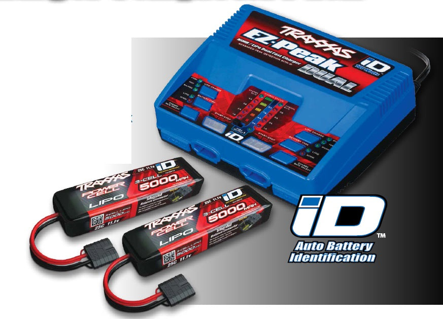 Traxxas EZ-Peak Double chargeur de batterie multi-chimie (TRA2972) avec 2 batteries Lipo 5000 mAh 11,1 V 3 cellules 25C (TRA2872X)