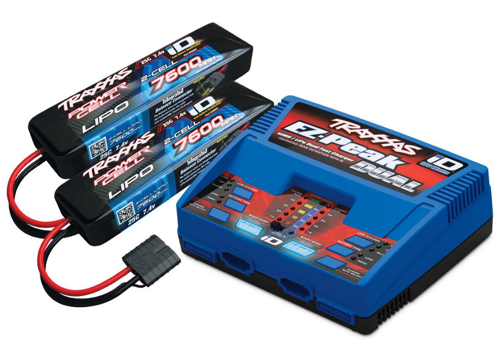 Traxxas EZ-Peak Dual Multi-Chimie Chargeur de batterie (TRA2972) avec 2 batteries Lipo 7600 mAh 7,4 V 2 cellules 25C (TRA2869X)