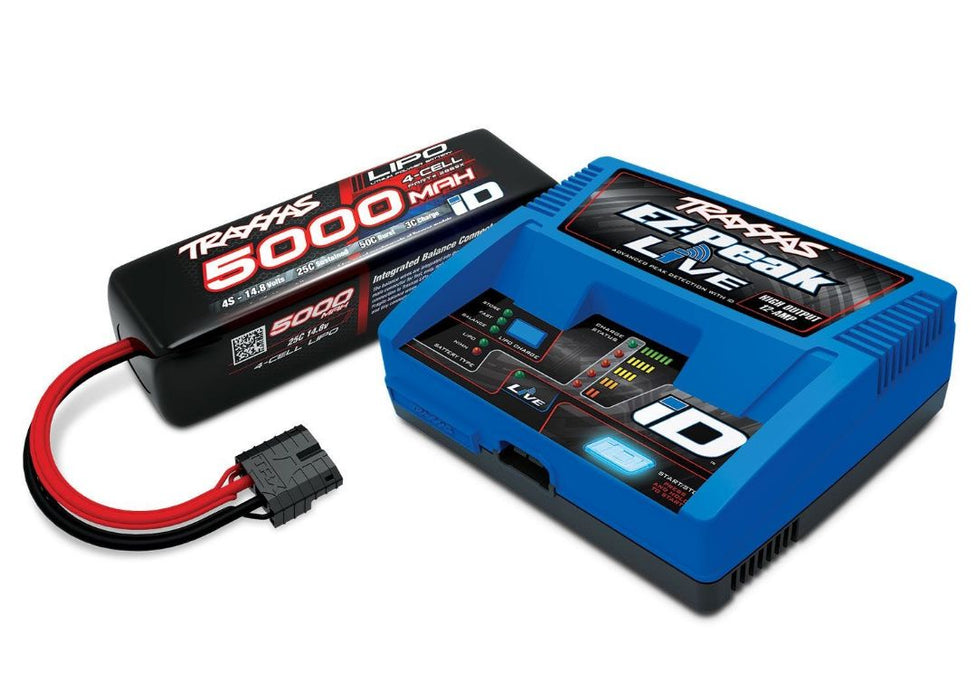 Traxxas EZ-Peak Live Chargeur de batterie multichimie 100 W (TRA2971) avec 1 batterie LiPo 5 000 mAh 14,8 V 4 cellules 25C (TRA2889X)