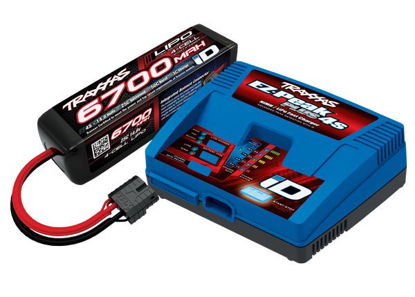 Traxxas EZ-Peak Plus 4S, chargeur de batterie multi-chimie 8 A (TRA2981) avec 1 batterie LiPo 6700 mAh 14,8 V 4 cellules 25C (TRA2890X)