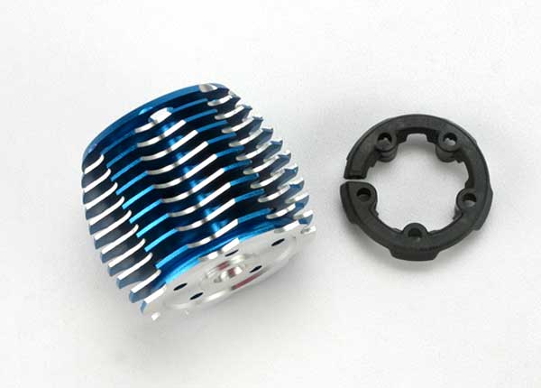 Tête de refroidissement Traxxas, Powertune (aluminium usiné, anodisé bleu) (Traxxas 2.5 et 2.5r)/protecteur de tête (plastique)