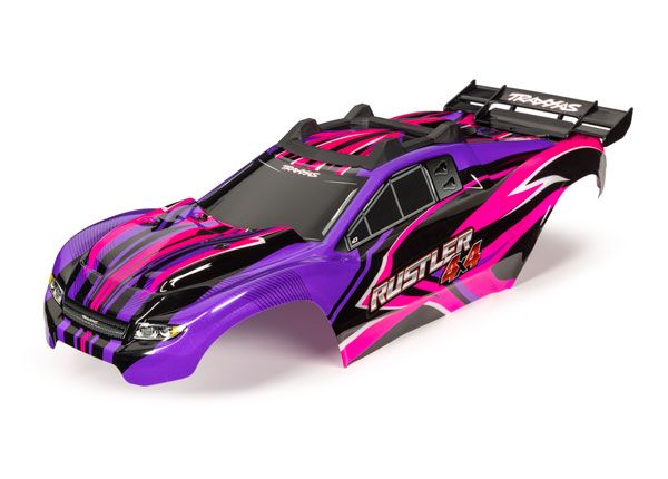 Traxxas Body, Rustler 4X4, Pink & Purple/ Window, Grille, Lights Decal Sheet (Assembled With Front & Rear Body Mounts And Rear Body Support For Clipless Mounting)