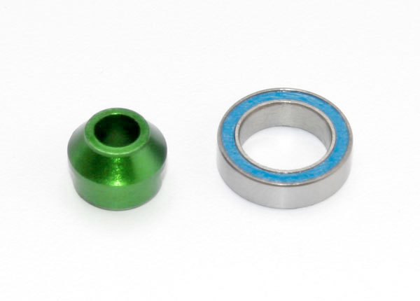 Traxxas Bearing adapter, 6061-T6 aluminum (green-anodized) (1)/ 10x15x4mm ball bearing (black rubber sealed) (1) (for slipper shaft)