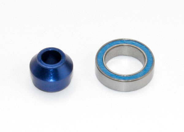 Adaptateur de roulement Traxxas, aluminium 6160-T6 (anodisé bleu) (1)/roulement à billes 10x15x4mm (scellé en caoutchouc bleu) (1) (pour arbre de pantoufle)