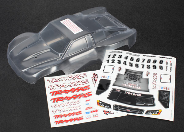 Corps Traxxas, 1/16ème Slash (clair, nécessite une peinture)/grille, feuille de décalcomanies lumineuses