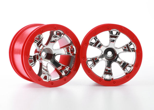 Roues Traxxas, Geode 2,2" (chrome, style Beadlock rouge) (hexagonal 12 mm) (2)