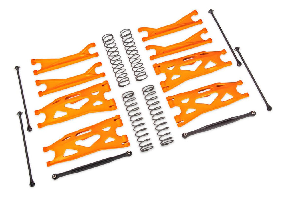 Kit de suspension Traxxas, X-Maxx WideMaxx, orange (comprend bras de suspension avant et arrière, biellettes de pincement avant, arbres de transmission, ressorts d'amortisseur)