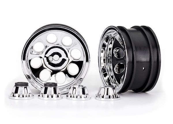 Traxxas 2.2" Wheels Classic Chrome (2)/ Center Caps (Front (2), Rear (2) (Requires #8255A Extended Thread Stub Axle)