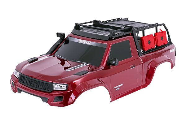 Traxxas Body Trx-4 Sport, complet, rouge (peint, décalcomanies appliquées) (comprend grille, rétroviseurs latéraux, poignées de porte, essuie-glaces, support d'expédition et montage sans clip) (nécessite des ailes intérieures #8080X)