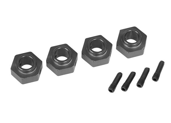 Moyeux de roue Traxxas, hexagonaux de 12 mm, aluminium 6061-T6 (anodisé gris anthracite) (4)/goupille à vis (4)