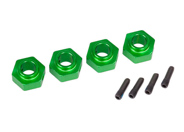 Moyeux de roue Traxxas, hexagonaux 12 mm, aluminium 6061-T6 (anodisé vert) (4)/goupille à vis (4)