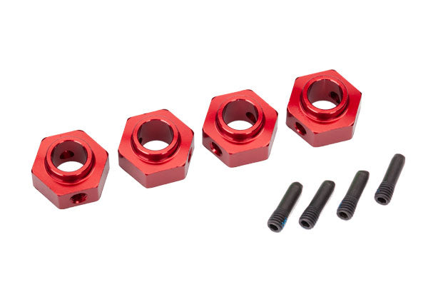 Traxxas Moyeux de roue Traxxas, hexagonaux 12 mm, aluminium 6061-T6 (anodisé rouge) (4)/goupille à vis (4)