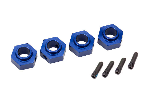 Traxxas Moyeux de roue Traxxas, hexagonaux 12 mm, aluminium 6061-T6 (anodisé bleu) (4)/goupille à vis (4)