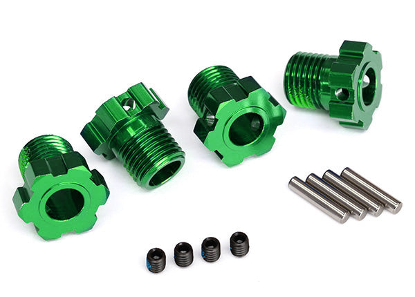 Traxxas Wheel hubs, splined, 17mm (green-anodized) (4)/ 4x5 GS (4), 3x14mm pin (4)