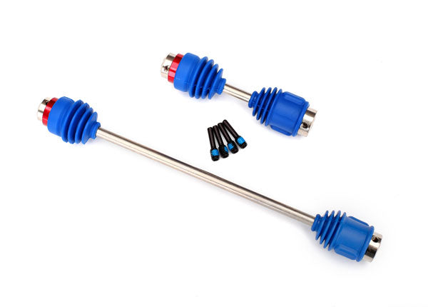 Arbres de transmission Traxxas, centre E-Revo (acier à vitesse constante) avant (1)/arrière (1) (assemblés avec des bottes anti-poussière intérieures et extérieures, pour E-Revo)