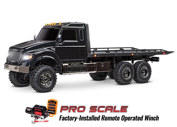 TraxxasTRX-6 Ultimate RC Hauler : camion à plateau électrique 6X6 à l'échelle 1/10. Prêt à conduire avec système radio 2,4 GHz compatible TQi Traxxas Link, ESC XL-5 HV (avant/arrière) et treuil Pro Scale, noir