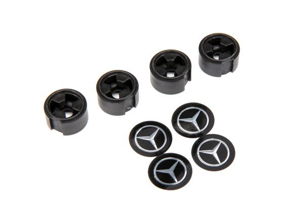 Capuchons centraux Traxxas, roue Mercedes-Benz G500 (noir) (4) (nécessite un essieu allongé n° 8255A)