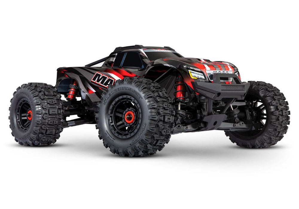 Traxxas Maxx 4S V2 - Monster Truck sans balais à 4 roues motrices à l'échelle 1/10 avec kit WideMaxx - Rouge 