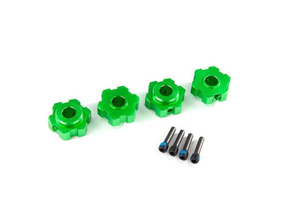 Moyeux de roue Traxxas, hexagonaux, aluminium (anodisé vert) (4)/goupilles à vis 4x13 mm (4)