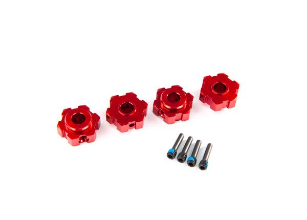 Moyeux de roue Traxxas, hexagonaux, aluminium (anodisé rouge) (4)/goupilles à vis 4x13 mm (4)