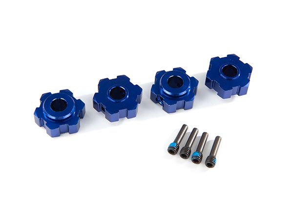 Moyeux de roue Traxxas, hexagonaux, aluminium (anodisé bleu) (4)/goupilles à vis 4x13 mm (4)