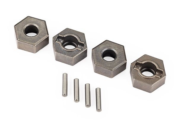 Moyeux de roue Traxxas, hexagonaux de 12 mm (acier), extrêmement résistants (4)/goupille 2x9,8 mm (4) (à utiliser avec le kit de mise à niveau #9080 et les axes de 6 mm)