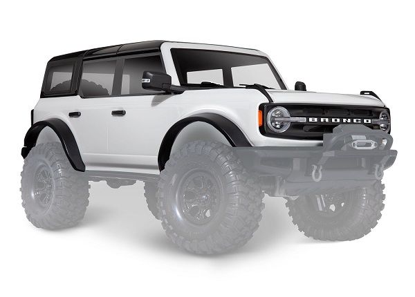 Traxxas Body, Ford Bronco (2021), complete, white (painted) (includes grille, side mirrors, door handles, fender flares, windshield wipers, spare tire mount, & clipless mounting) (requires #8080X inner fenders)