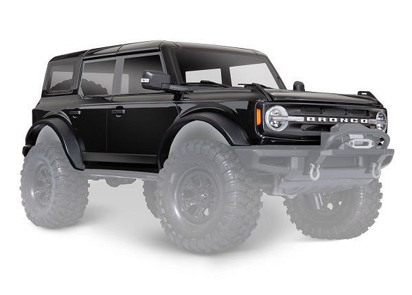 Traxxas Body, Ford Bronco (2021), complete, black (painted) (includes grille, side mirrors, door handles, fender flares, windshield wipers, spare tire mount, & clipless mounting) (requires #8080X inner fenders)