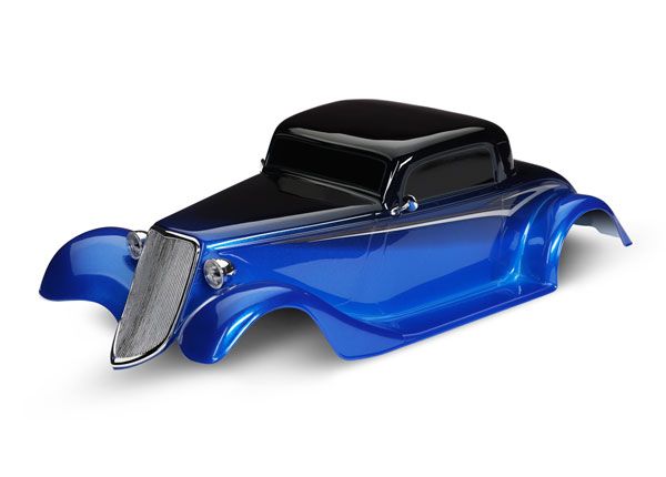 Traxxas Body, Factory Five '33 Hot Rod Coupe, complete (blue) (painted, decals applied) (includes front grille, side mirrors, headlights, tail lights, foam pads)