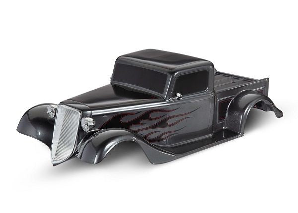 Traxxas Body, Factory Five '35 Hot Rod Truck, complete (graphite) (painted, decals applied) (includes front grille, side mirrors, headlights, tail lights, foam pads)