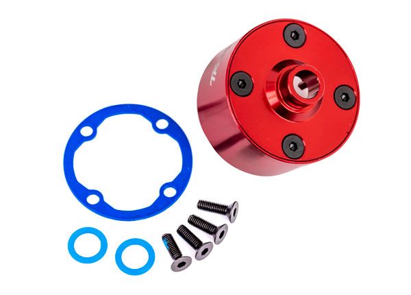 Support Traxxas, différentiel (aluminium, anodisé rouge)/douille de différentiel/joint de couronne dentée/CCS 3x10mm (4)