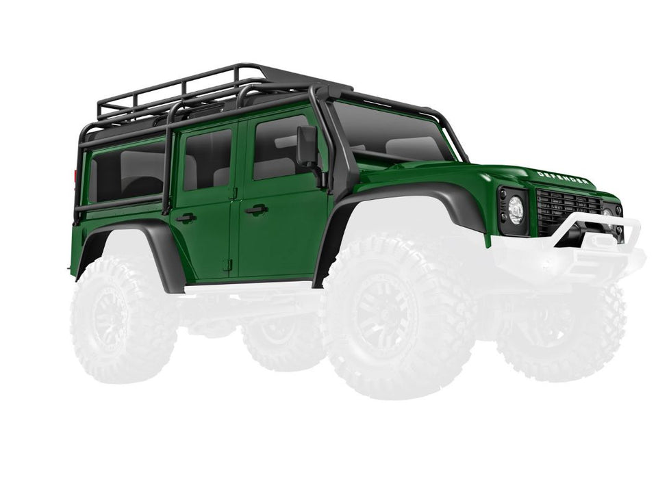 Traxxas Body, Land Rover Defender, Complete, Green  (Includes Grille, Side Mirrors, Door Handles, Fender Flares, Fuel Canisters, Jack, Spare Tire Mount, & Clipless Mounting) (Requires #9734 Front & Rear Bumpers)